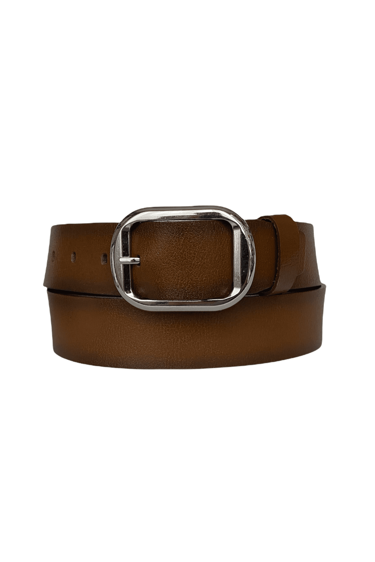 resized %100 Hakiki Deri, Parlak Gümüş Tokalı Kahverengi Kadın Kot, Spor Kemer 4 cm - Görsel 1