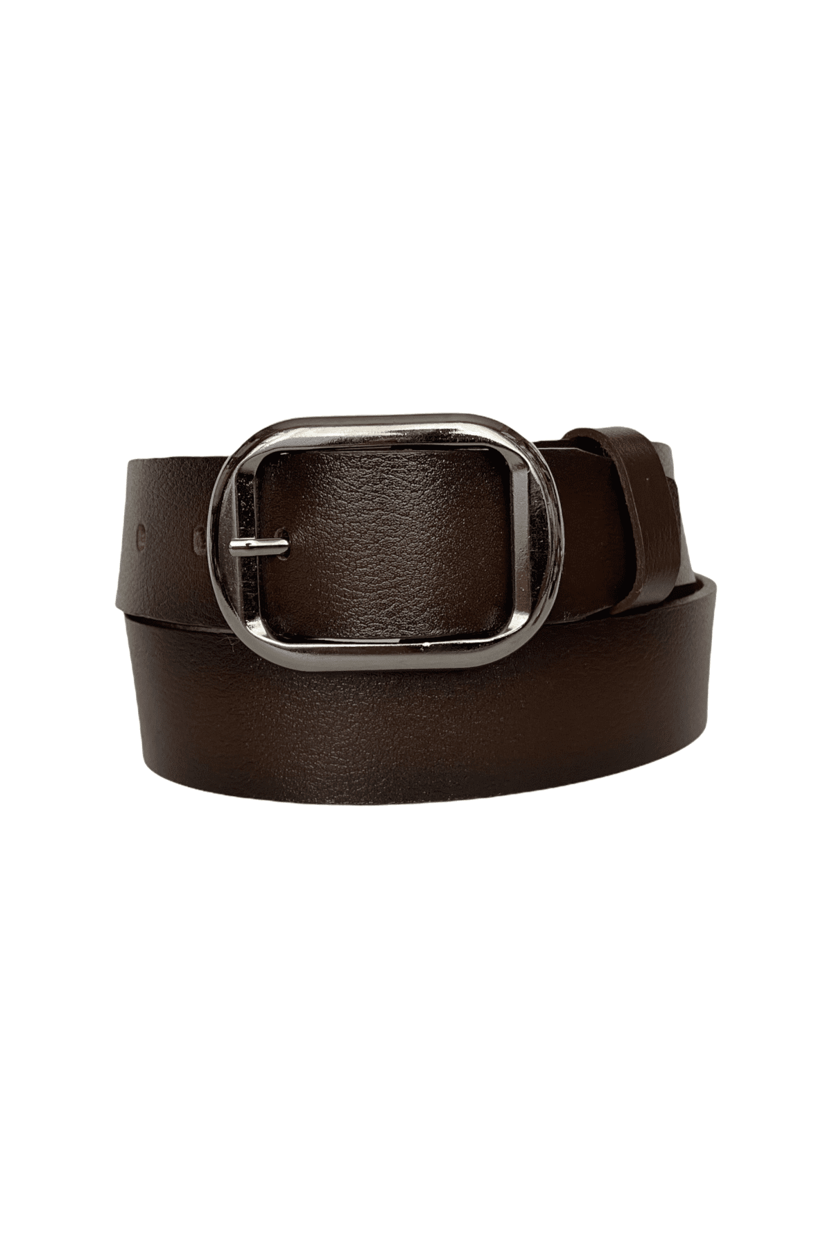 resized %100 Hakiki Deri, Nikel Tokalı Koyu Kahverengi Kadın Kot, Spor Kemer 4 cm - Görsel 1