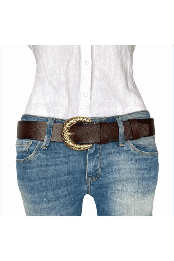 %100 Hakiki Deri, Gold Tokalı Bordo Kadın Kot Kemeri 4 cm - Görsel 3