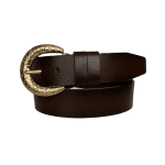 %100 Hakiki Deri, Gold Tokalı Koyu Kahverengi Kadın Kot, Spor Kemer 4 cm