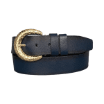 %100 Hakiki Deri, Gold Tokalı Lacivert Kadın Kot, Spor Kemer 4 cm
