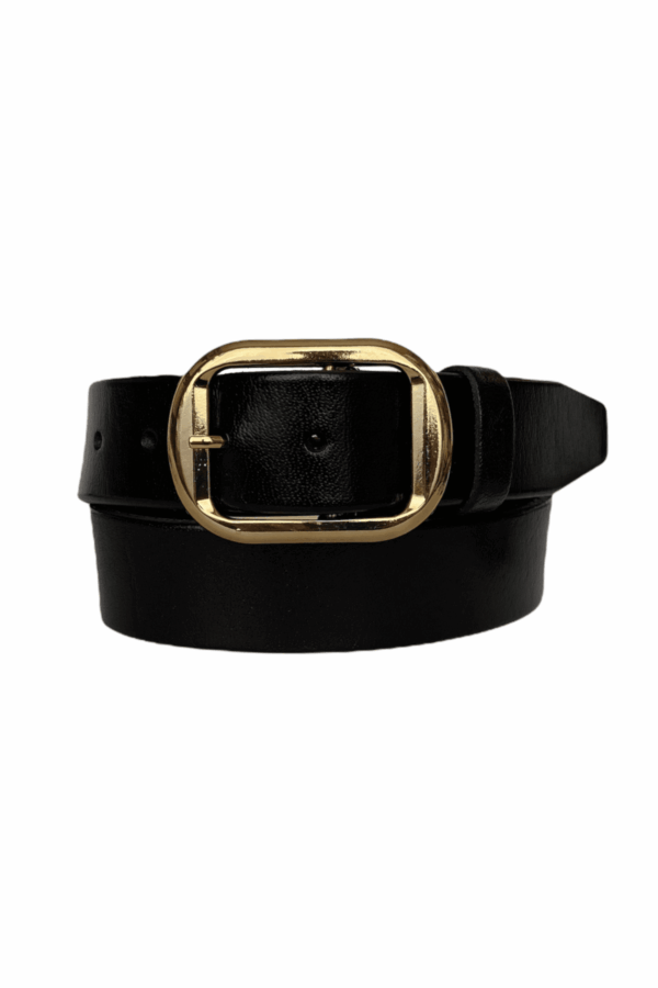 %100 Hakiki Deri, Gold Tokalı Siyah Kadın Kot, Spor Kemer 4 cm - Görsel 2