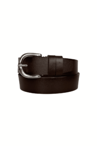 %100 Hakiki Deri, Gümüş Tokalı Koyu Kahverengi Kadın Kot, Spor Kemer 4 cm