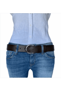 %100 Hakiki Deri, Gümüş Tokalı Koyu Kahverengi Kadın Kot, Spor Kemer 4 cm - Görsel 2