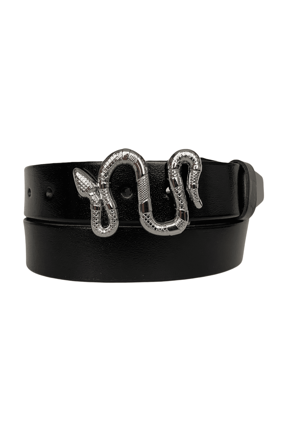 resized %100 Hakiki Deri, Gümüş Yılan Tokalı Siyah Desenli Kadın Kot, Spor Kemer 4 cm - Görsel 1