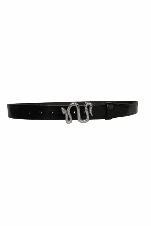%100 Hakiki Deri, Gümüş Yılan Tokalı Siyah Desenli Kadın Kot, Spor Kemer 4 cm - Görsel 2