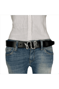 %100 Hakiki Deri, Gümüş Yılan Tokalı Siyah Desenli Kadın Kot, Spor Kemer 4 cm - Görsel 4