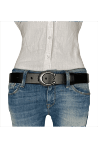 %100 Hakiki Deri, Gümüş Tokalı Siyah Kadın Kot, Spor Kemer 4 cm - Görsel 2