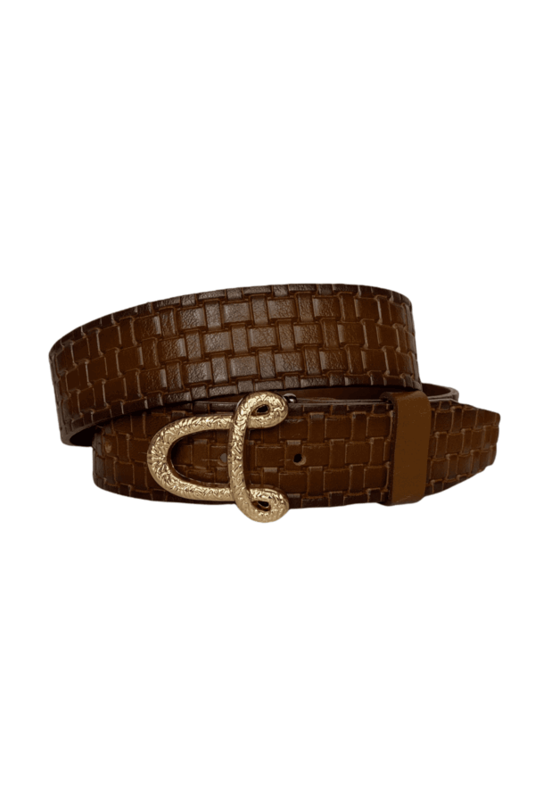 %100 Hakiki Deri, Gold Tokalı Kahverengi Kadın Kot Kemeri 4 cm - Görsel 2