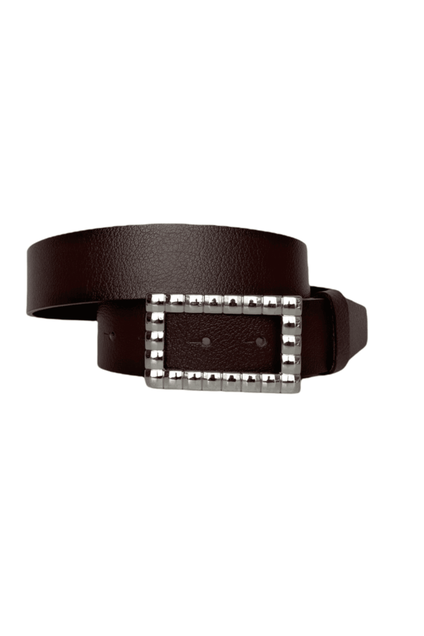 %100 Hakiki Deri, Gümüş Tokalı Bordo Kadın Kot Kemeri 4 cm - Görsel 2