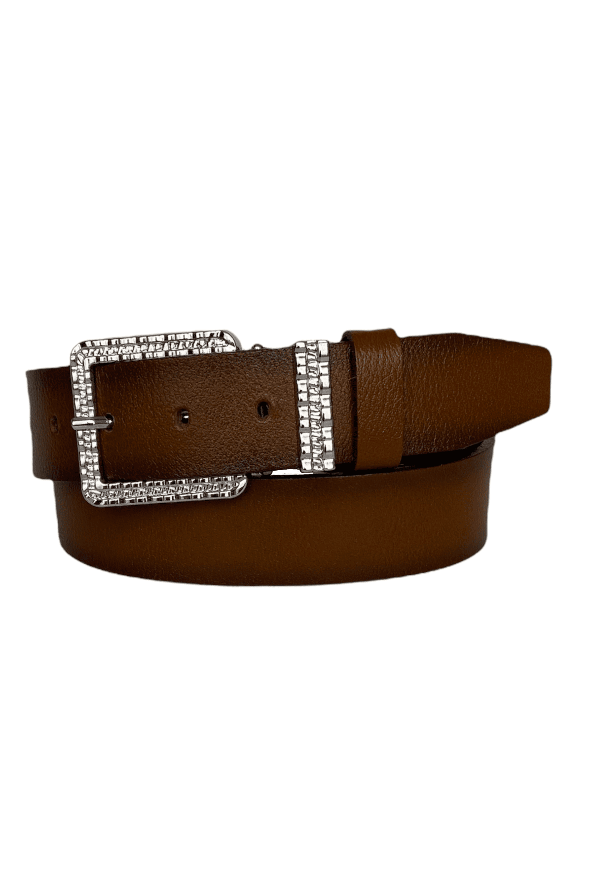 resized %100 Hakiki Deri, Gümüş Tokalı, Metal Köprülü Kahverengi Kadın Kot Kemeri 4 cm - Görsel 1