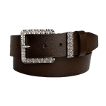 %100 Hakiki Deri, Gümüş Tokalı, Metal Köprülü Koyu Kahverengi Kadın Kot Kemeri 4 cm