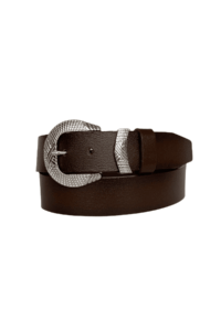 %100 Hakiki Deri, Gümüş Tokalı, Metal Köprülü Koyu Kahverengi Kadın Kot Kemeri 4 cm