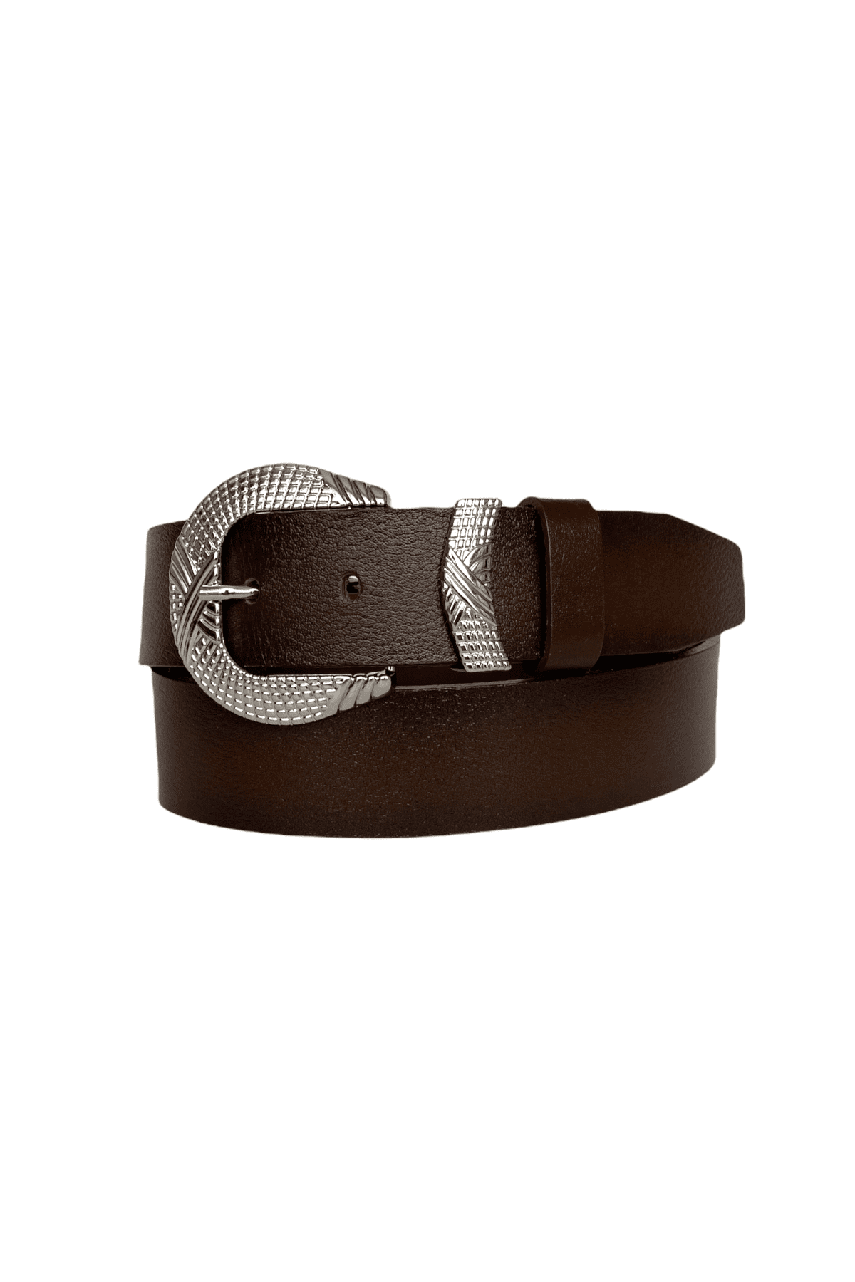 resized %100 Hakiki Deri, Gümüş Tokalı, Metal Köprülü Koyu Kahverengi Kadın Kot Kemeri 4 cm - Görsel 1