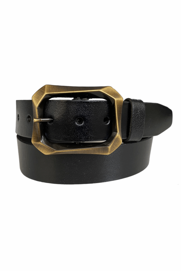 %100 Hakiki Deri, Efsane Gold Fırçalı Tokalı, Siyah Kadın Kot Kemeri 4 cm - Görsel 3