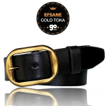 %100 Hakiki Deri, Efsane Gold Fırçalı Tokalı, Siyah Kadın Kot Kemeri 4 cm