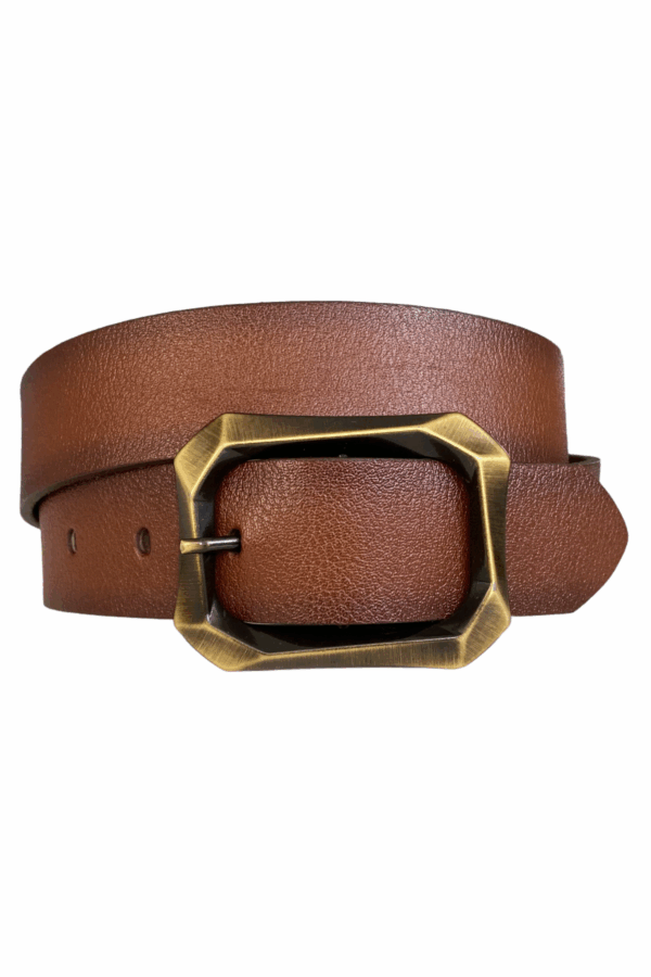 %100 Hakiki Deri, Efsane Gold Fırçalı Tokalı, Kahverengi Kadın Kot Kemeri 4 cm - Görsel 3