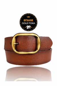 %100 Hakiki Deri, Efsane Gold Fırçalı Tokalı, Kahverengi Kadın Kot Kemeri 4 cm