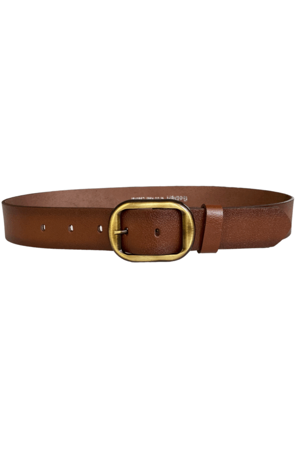 %100 Hakiki Deri, Efsane Gold Fırçalı Tokalı, Kahverengi Kadın Kot Kemeri 4 cm - Görsel 5