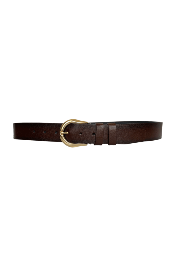 %100 Hakiki Deri, Gold Tokalı Koyu Kahverengi Kadın Kot Kemeri 4 cm - Görsel 2