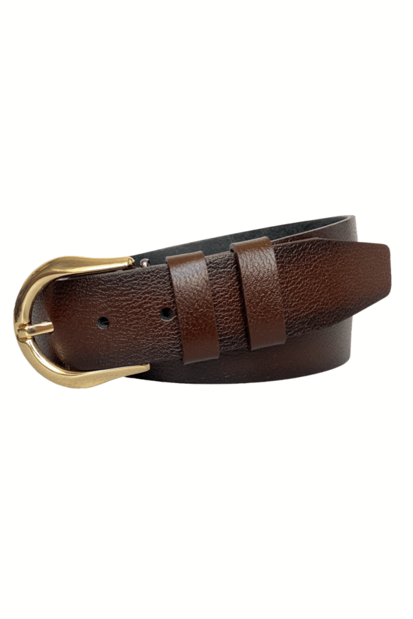 %100 Hakiki Deri, Gold Tokalı Koyu Kahverengi Kadın Kot Kemeri 4 cm - Görsel 4