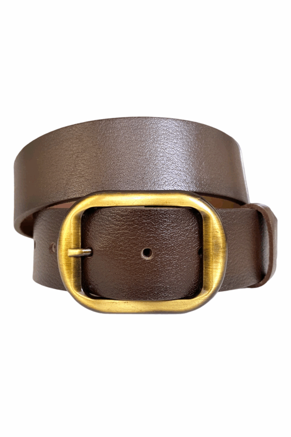 %100 Hakiki Deri, Efsane Gold Fırçalı Tokalı, Koyu Kahverengi Kadın Kot Kemeri 4 cm - Görsel 3
