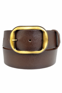 %100 Hakiki Deri, Efsane Gold Fırçalı Tokalı, Koyu Kahverengi Kadın Kot Kemeri 4 cm - Görsel 4
