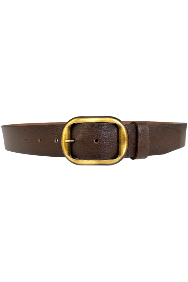 %100 Hakiki Deri, Efsane Gold Fırçalı Tokalı, Koyu Kahverengi Kadın Kot Kemeri 4 cm - Görsel 5