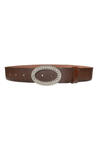 %100 Hakiki Deri, Gümüş Oval Tokalı Koyu Kahverengi Kadın Kot Kemeri 4 cm - Görsel 2
