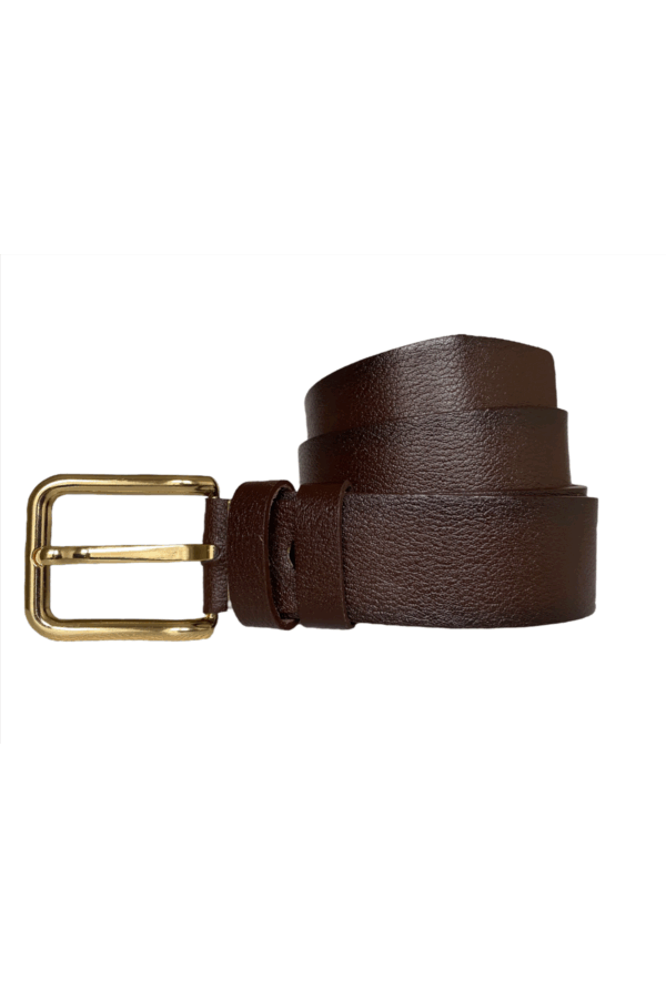 %100 Hakiki Deri, Gold Tokalı Koyu Kahverengi Kadın Kot Kemeri 4 cm - Görsel 2