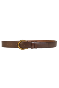 %100 Hakiki Deri, Efsane Gold Fırçalı Tokalı, Koyu Kahverengi Kadın Kot Kemeri 4 cm - Görsel 4