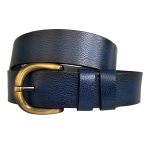 %100 Hakiki Deri, Efsane Gold Fırçalı Tokalı, Lacivert Kadın Kot Kemeri 4 cm