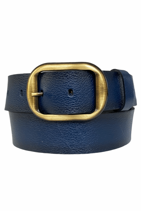 %100 Hakiki Deri, Efsane Gold Fırçalı Tokalı, Lacivert Kadın Kot Kemeri 4 cm - Görsel 3