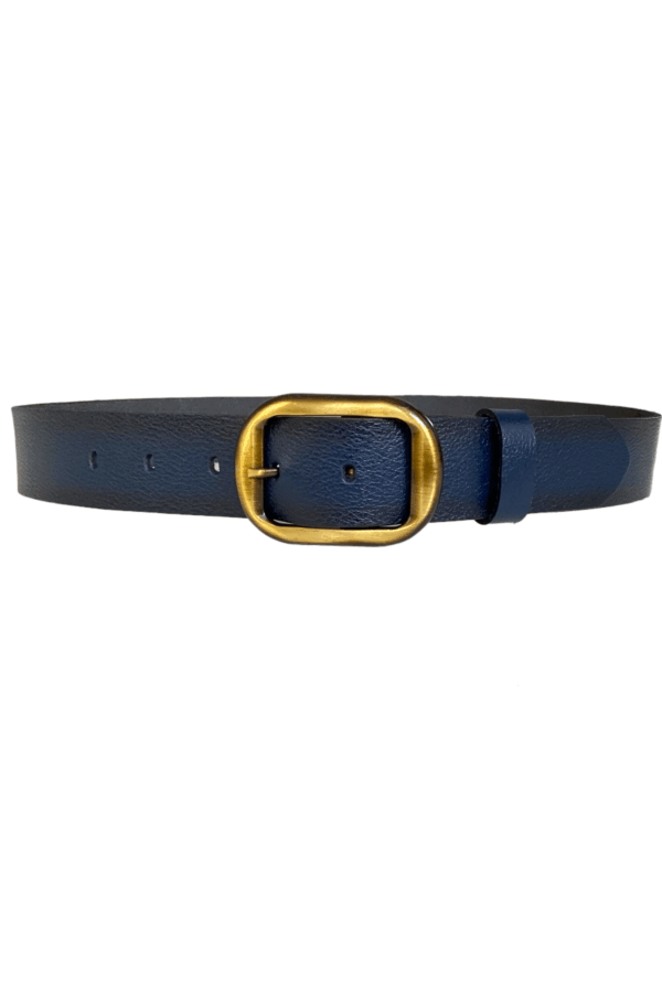 %100 Hakiki Deri, Efsane Gold Fırçalı Tokalı, Lacivert Kadın Kot Kemeri 4 cm - Görsel 4