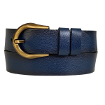 %100 Hakiki Deri, Efsane Gold Fırçalı Tokalı, Lacivert Kadın Kot Kemeri 4 cm