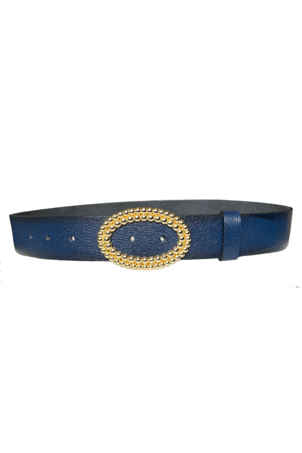 %100 Hakiki Deri, Gold Oval Tokalı Lacivert Kadın Kot Kemeri 4 cm - Görsel 2