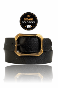%100 Hakiki Deri, Efsane Gold Fırçalı Tokalı, Siyah Kadın Kot Kemeri 4 cm