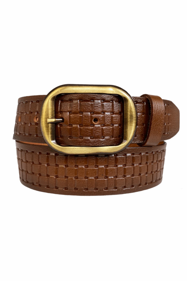 %100 Hakiki Deri, Efsane Gold Fırçalı Tokalı, Kahverengi Kadın Kot Kemeri 4 cm - Görsel 3