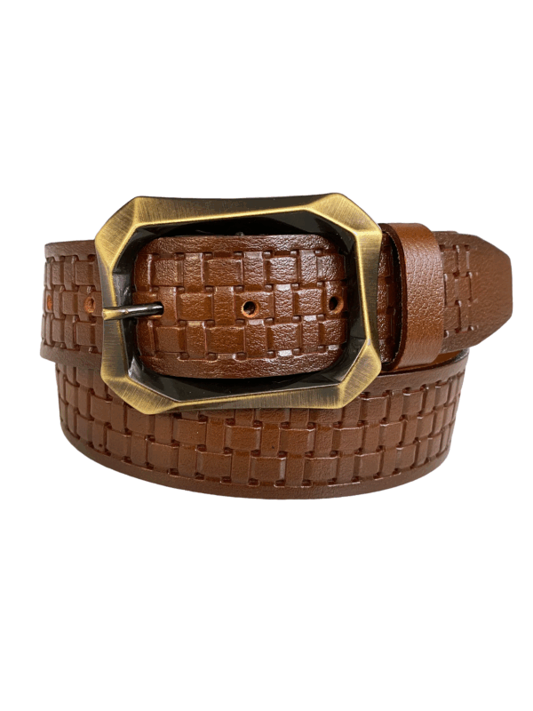 %100 Hakiki Deri, Efsane Gold Fırçalı Tokalı, Kahverengi Kadın Kot Kemeri 4 cm - Görsel 3