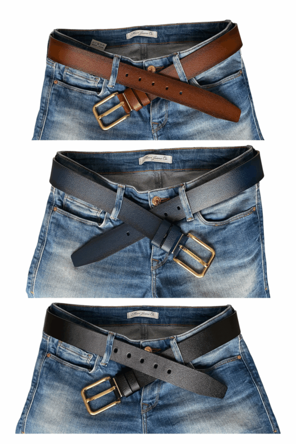 %100 Hakiki Deri 3'lü Set 4 cm Tek Parça Kadın Kot Kemeri Siyah, Lacivert, Kızıl Taba - Görsel 3