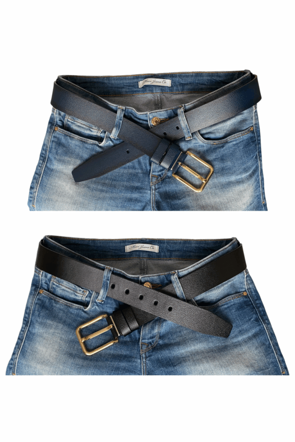 %100 Hakiki Deri 2'li Set 4 cm Tek Parça Kadın Kot Kemeri Siyah, Lacivert - Görsel 3