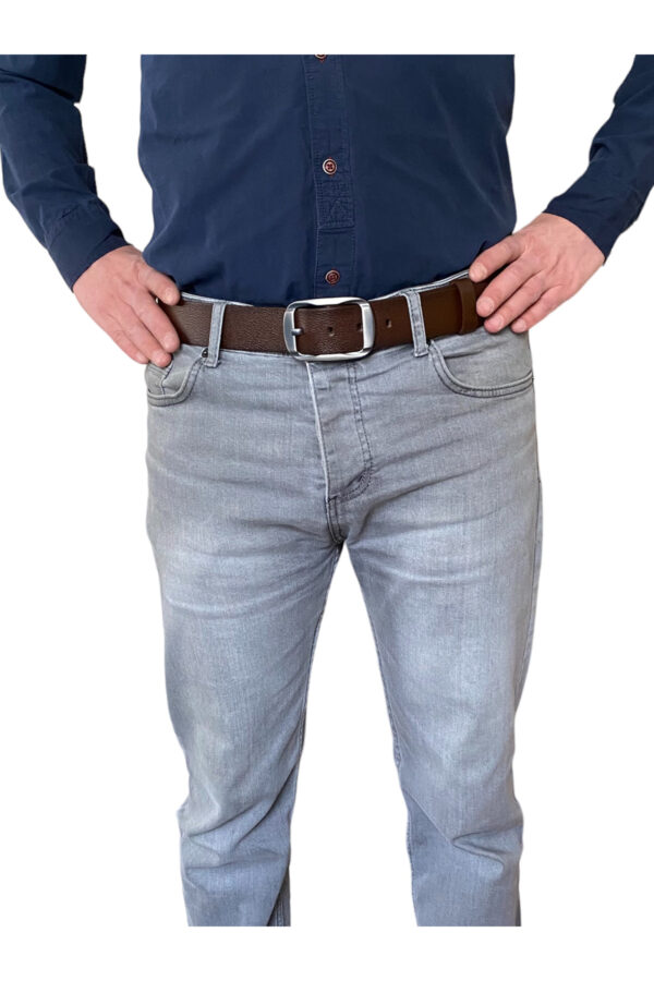 %100 Hakiki Deri, Efsane Füme Oval Tokalı; Koyu Kahverengi Kemer 4 cm - Görsel 3
