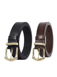 %100 Hakiki Deri Gold Tokalı, Metal Köprülü 2'li Set Siyah, Koyu Kahverengi Kadın Kemeri, 3 cm