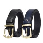 %100 Hakiki Deri Gold Tokalı, Metal Köprülü 2'li Set Siyah, Lacivert Kadın Kemeri, 3 cm