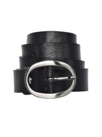 %100 Hakiki Deri Mat Gümüş Oval Tokalı Siyah İnce Kadın Kemeri, 3 cm - Görsel 3