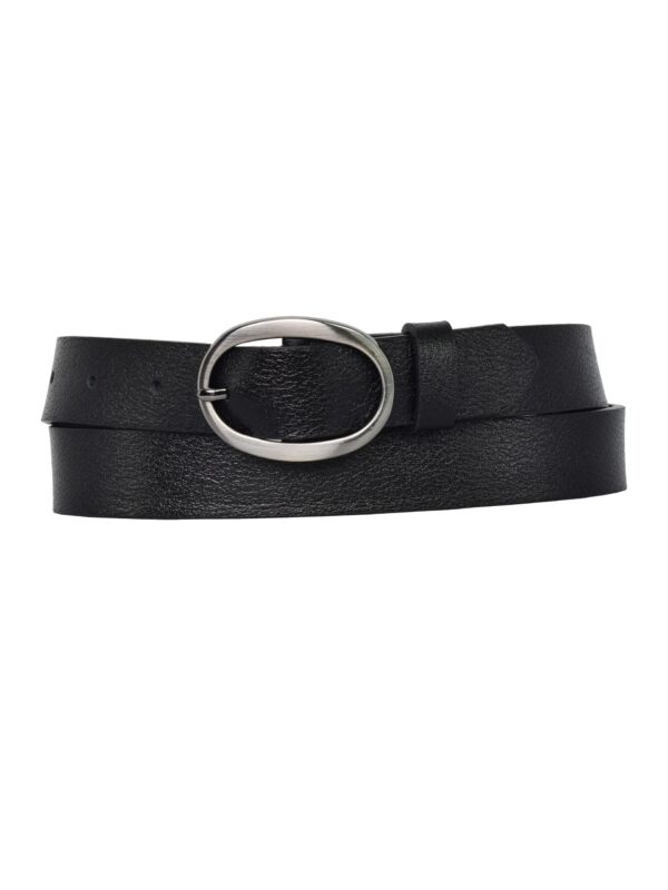 %100 Hakiki Deri Mat Gümüş Oval Tokalı Siyah İnce Kadın Kemeri, 3 cm - Görsel 4