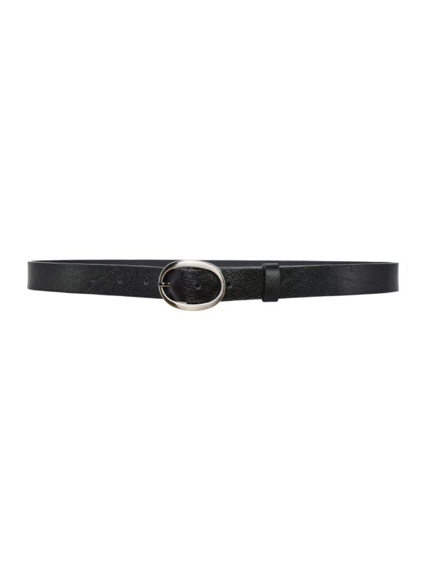 %100 Hakiki Deri Mat Gümüş Oval Tokalı Siyah İnce Kadın Kemeri, 3 cm - Görsel 5
