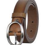 %100 Hakiki Deri Mat Gümüş Oval Tokalı Açık Kahverengi İnce Kadın Kemeri, 3 cm
