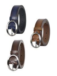 %100 Hakiki Deri Mat Oval Tokalı 3'lü set Lacivert, Açık ve koyu Kahverengi, Kadın Kemeri, 3 cm - Görsel 3