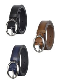 %100 Hakiki Deri Mat Gümüş Oval Tokalı 3'lü set Siyah, Açık Kahverengi, Lacivert Kadın Kemeri, 3 cm - Görsel 3